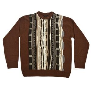 Giogio Berttynari Sweater Men's 2XL XXL Brown Crew Neck 3D‎ Textured Coogi Style